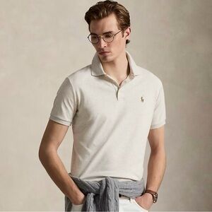137 RALPH LAUREN Men's Custom Slim Fit Soft Cotton Polo Shirt - Oatmeal, Large